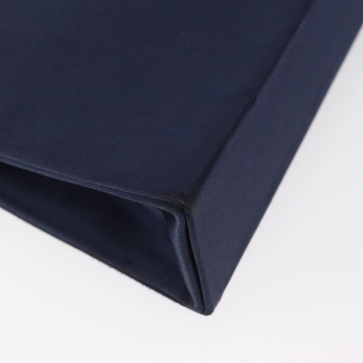 Christian Dior Hand Bag Satin Navy Gold Auth 161195