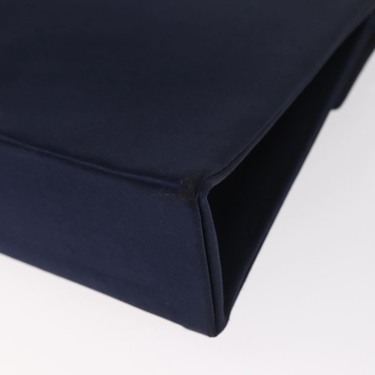 Christian Dior Hand Bag Satin Navy Gold Auth 161195