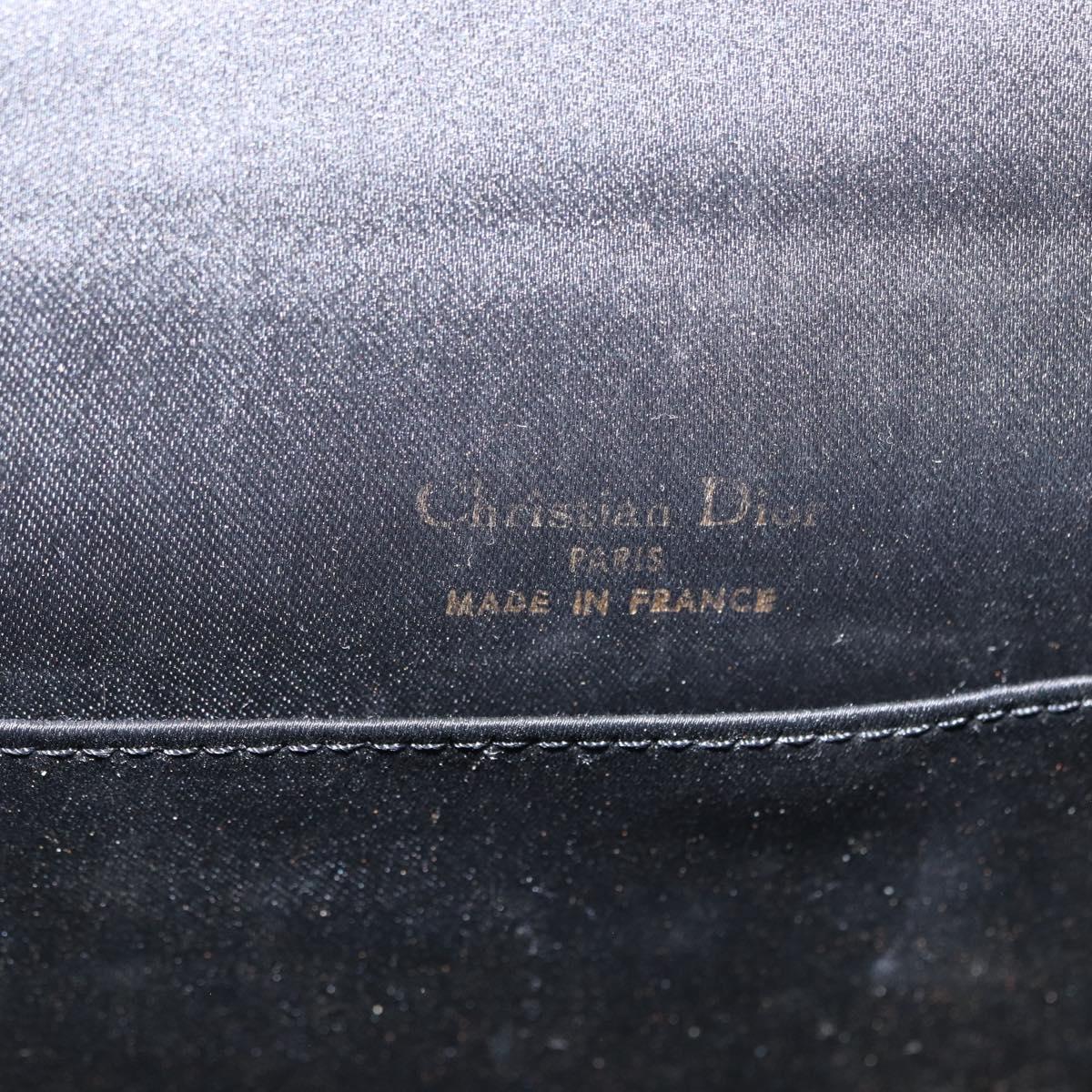 Christian Dior Hand Bag Satin Navy Gold Auth 161195