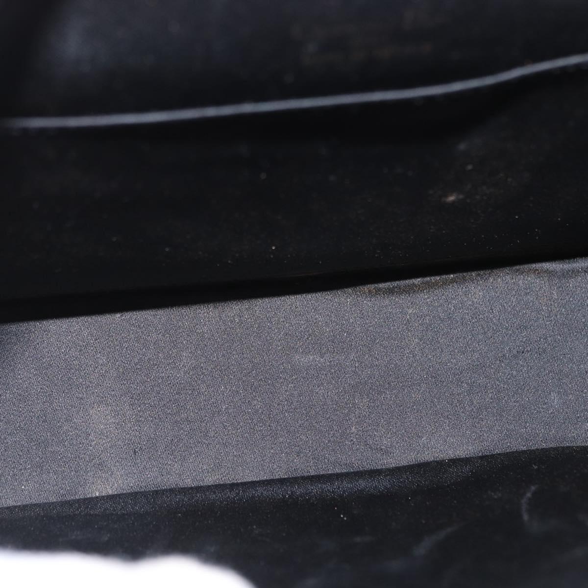 Christian Dior Hand Bag Satin Navy Gold Auth 161195