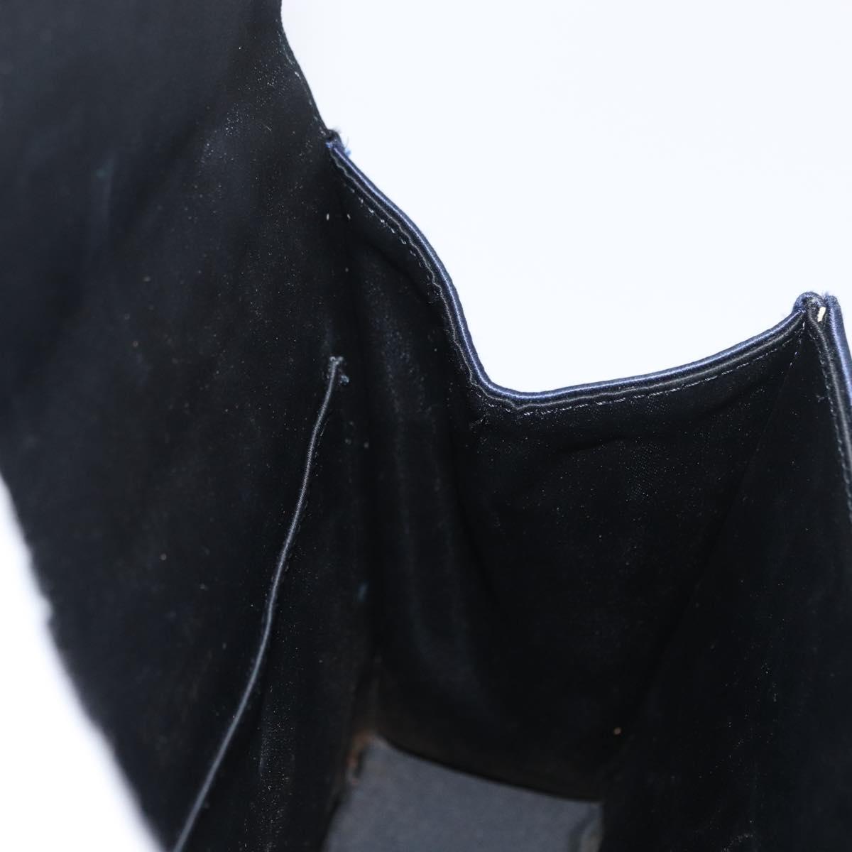 Christian Dior Hand Bag Satin Navy Gold Auth 161195