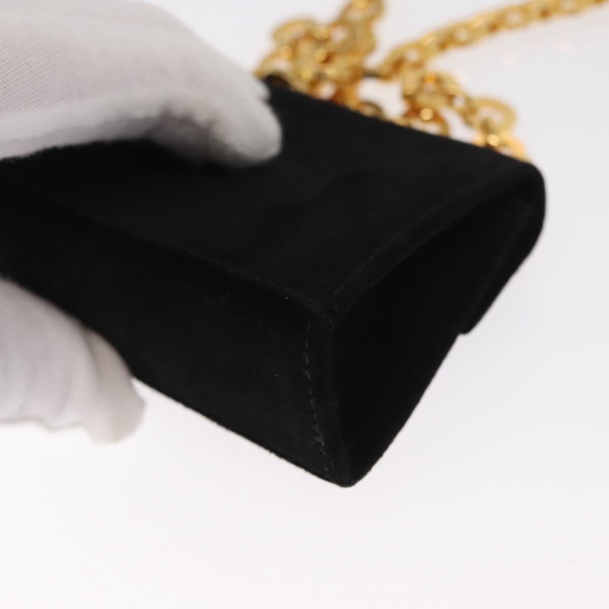 Salvatore Ferragamo Gancini Chain Shoulder Pouch Suede Black Gold Auth 161208