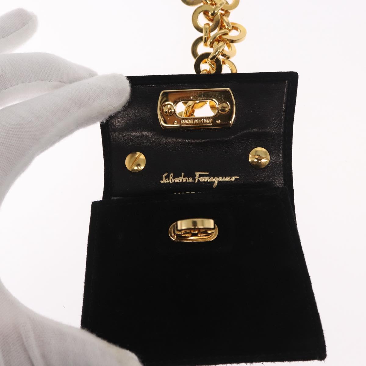 Salvatore Ferragamo Gancini Chain Shoulder Pouch Suede Black Gold Auth 161208