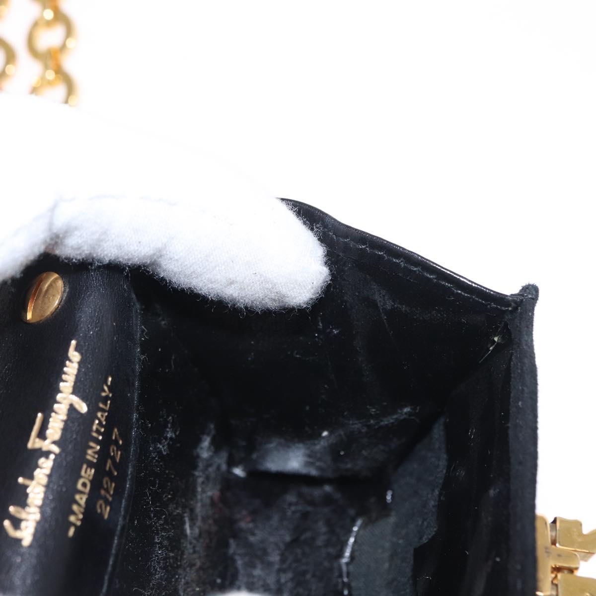 Salvatore Ferragamo Gancini Chain Shoulder Pouch Suede Black Gold Auth 161208