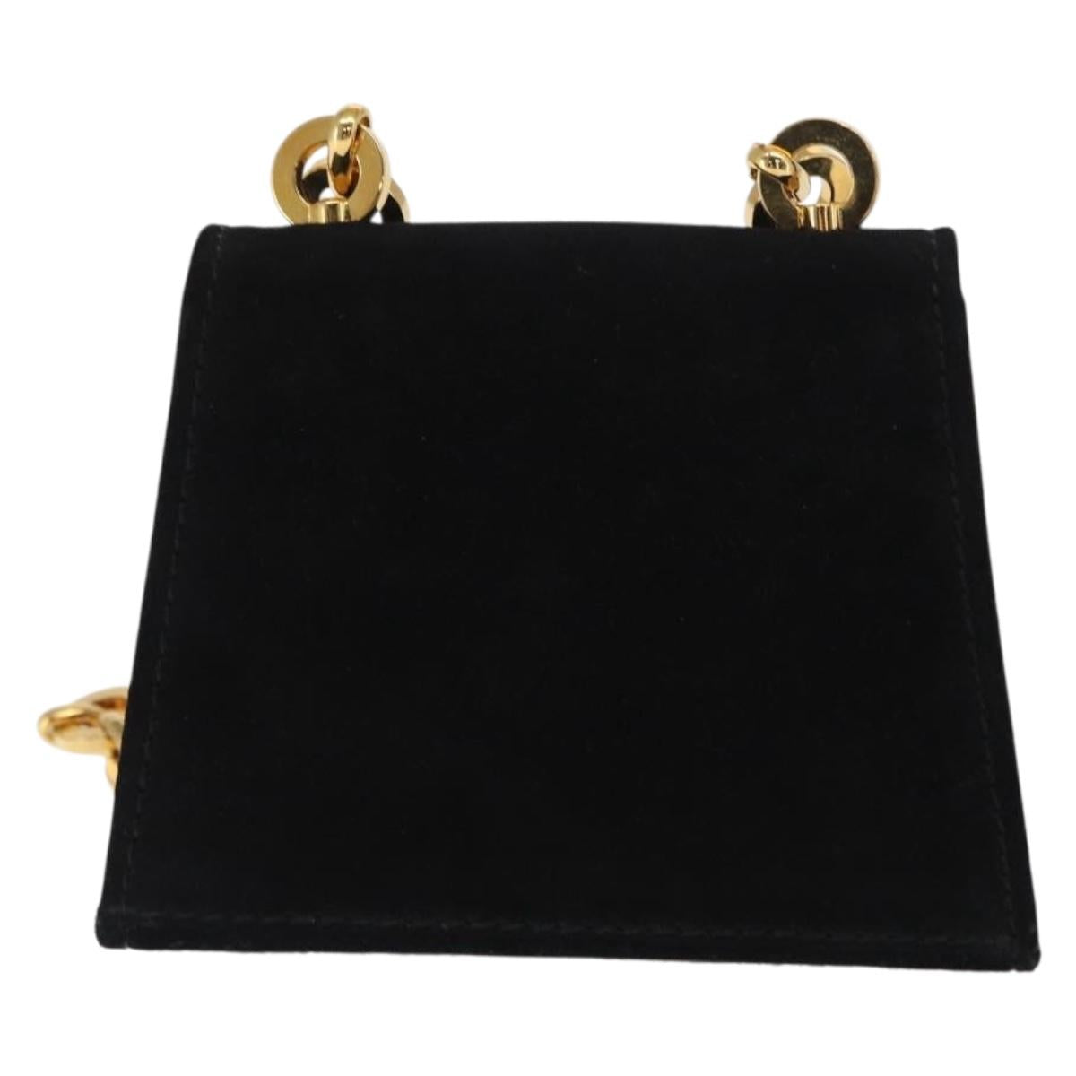 Salvatore Ferragamo Gancini Chain Shoulder Pouch Suede Black Gold Auth 161208