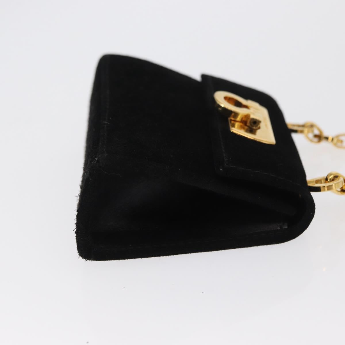 Salvatore Ferragamo Gancini Chain Shoulder Pouch Suede Black Gold Auth 161208