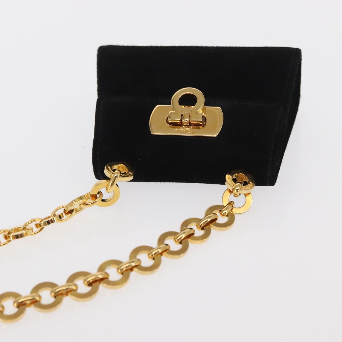 Salvatore Ferragamo Gancini Chain Shoulder Pouch Suede Black Gold Auth 161208