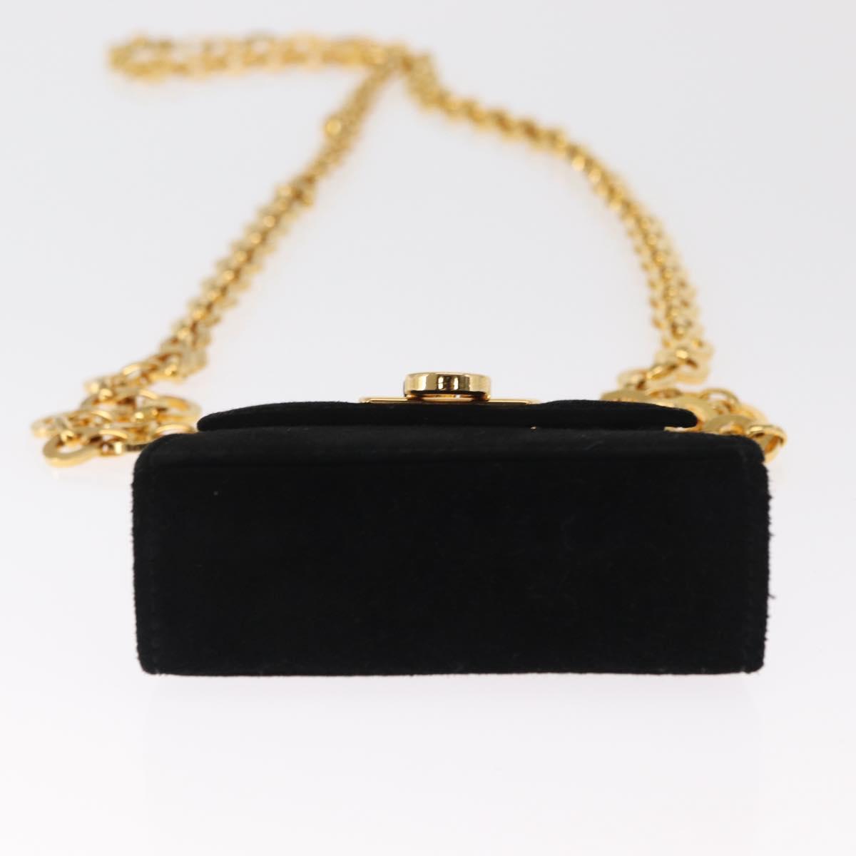 Salvatore Ferragamo Gancini Chain Shoulder Pouch Suede Black Gold Auth 161208