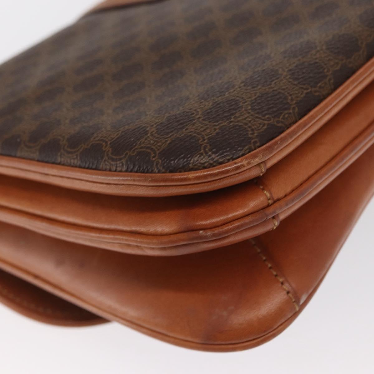 CELINE Macadam Canvas Shoulder Bag PVC Leather Brown Gold Auth 161211