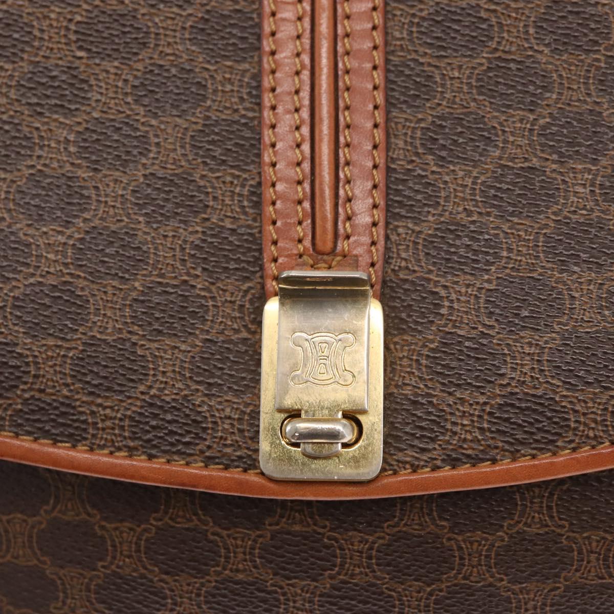 CELINE Macadam Canvas Shoulder Bag PVC Leather Brown Gold Auth 161211