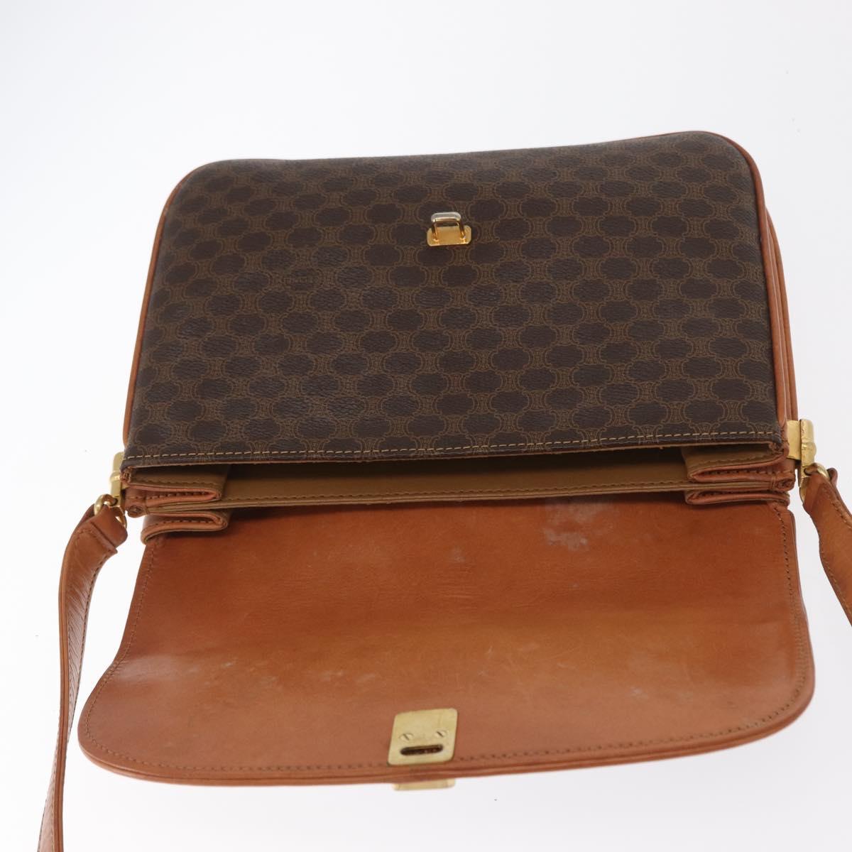 CELINE Macadam Canvas Shoulder Bag PVC Leather Brown Gold Auth 161211