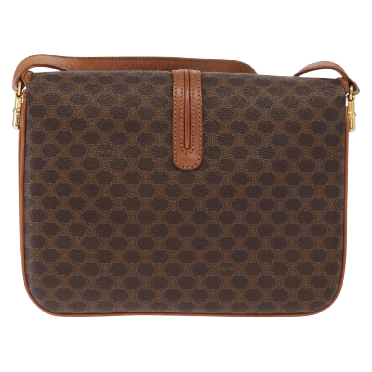 CELINE Macadam Canvas Shoulder Bag PVC Leather Brown Gold Auth 161211