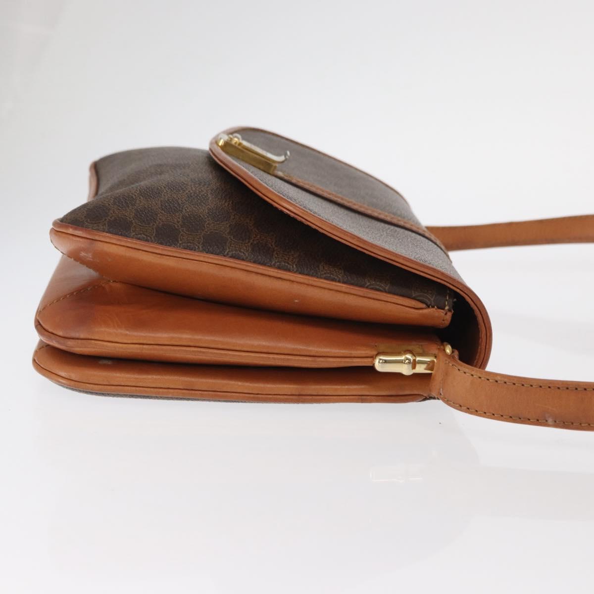 CELINE Macadam Canvas Shoulder Bag PVC Leather Brown Gold Auth 161211