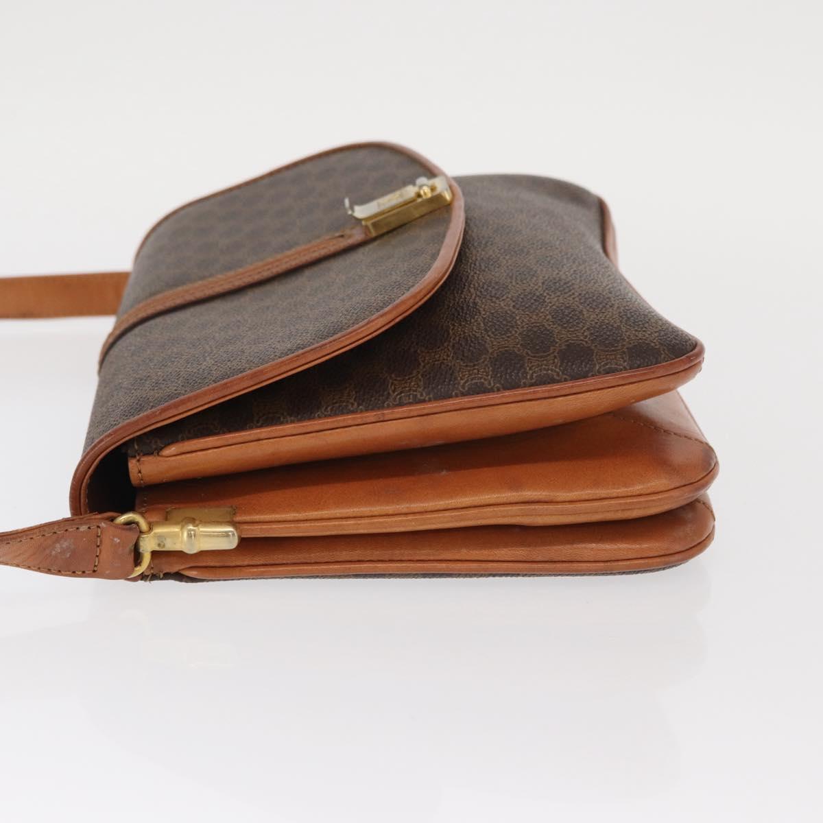 CELINE Macadam Canvas Shoulder Bag PVC Leather Brown Gold Auth 161211