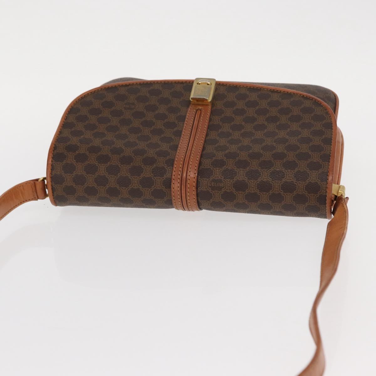 CELINE Macadam Canvas Shoulder Bag PVC Leather Brown Gold Auth 161211