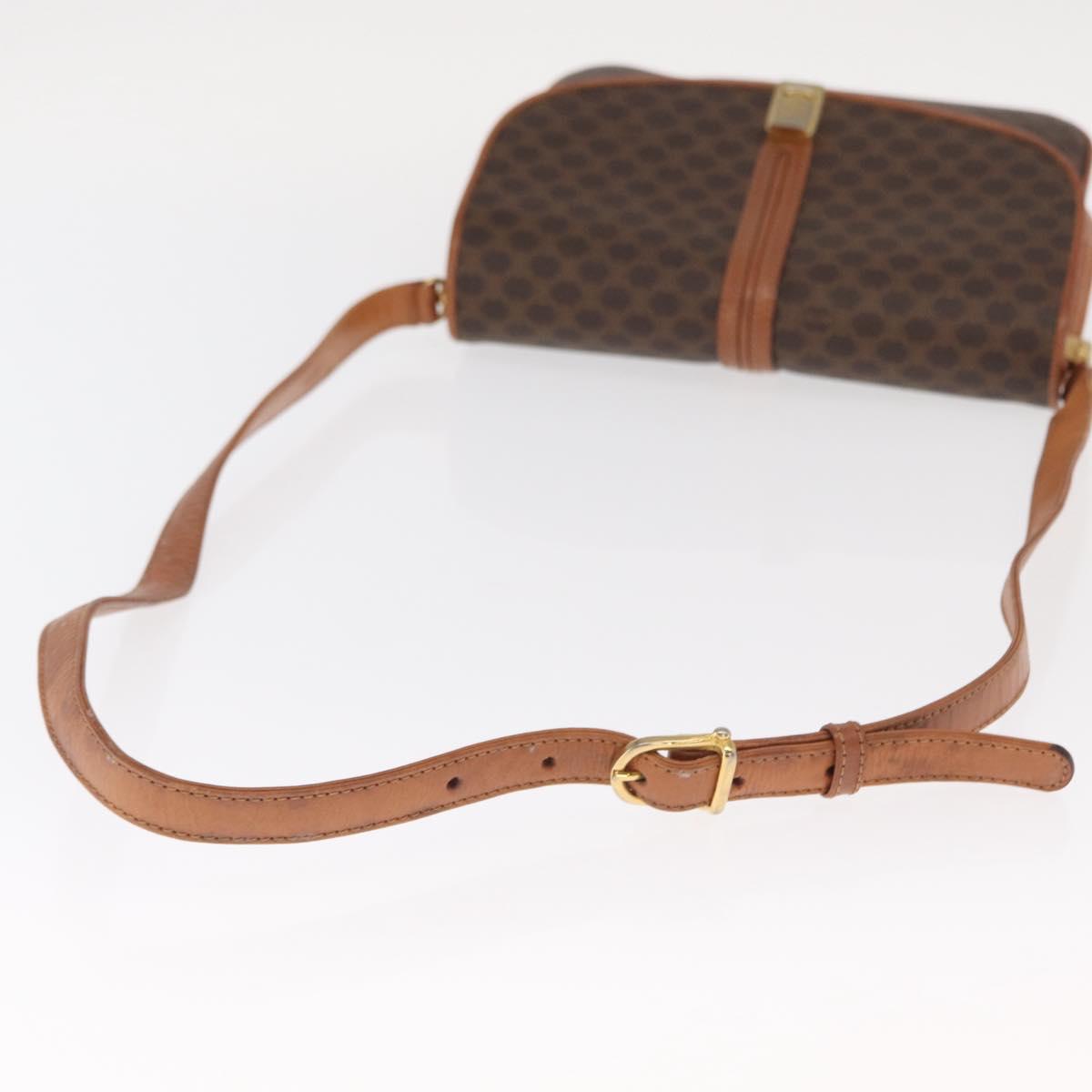 CELINE Macadam Canvas Shoulder Bag PVC Leather Brown Gold Auth 161211