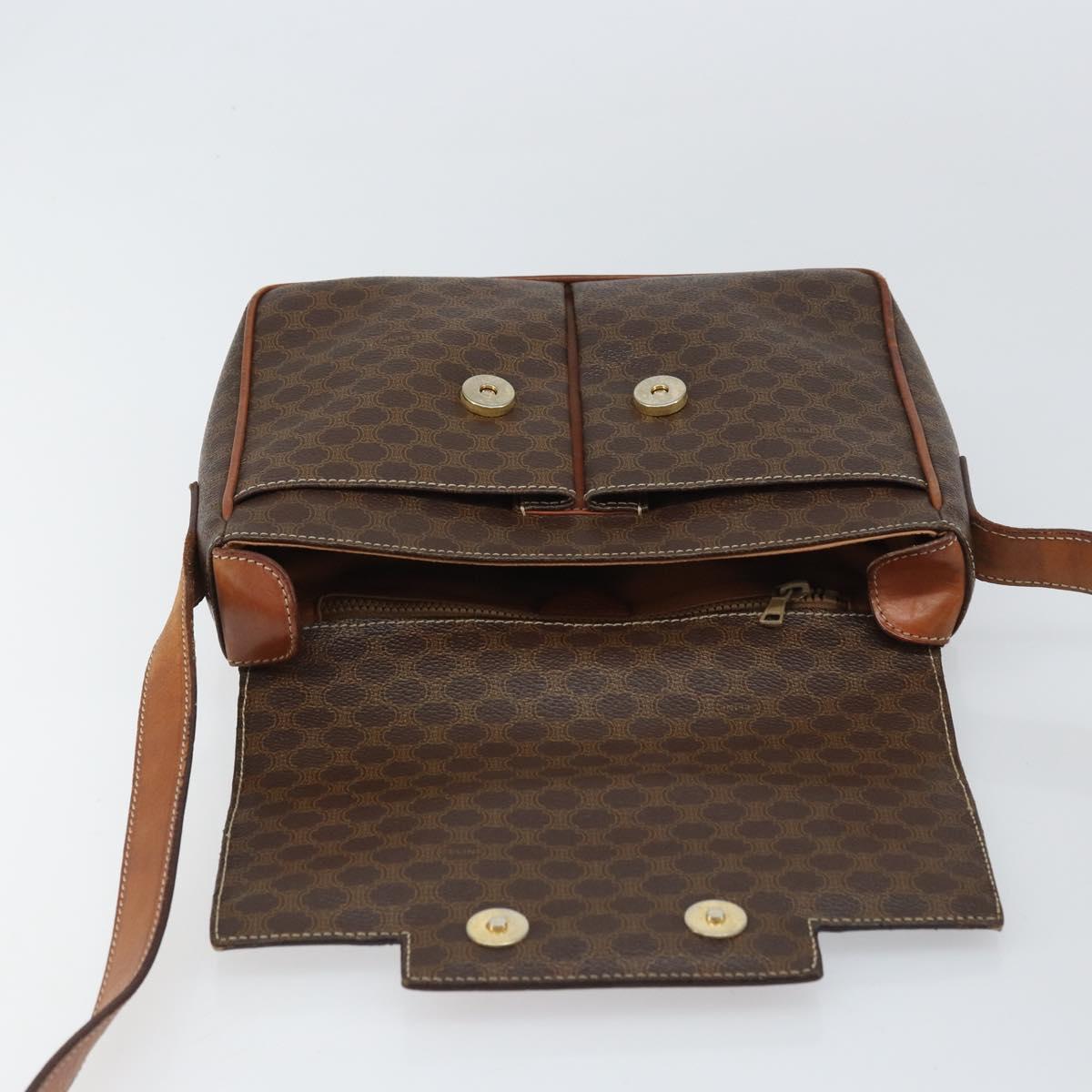 CELINE Macadam Canvas Shoulder Bag PVC Leather Brown Gold Auth 161212