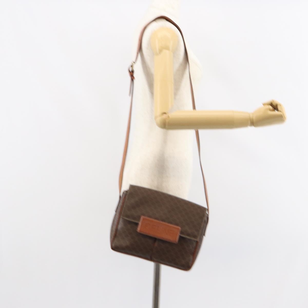 CELINE Macadam Canvas Shoulder Bag PVC Leather Brown Gold Auth 161212