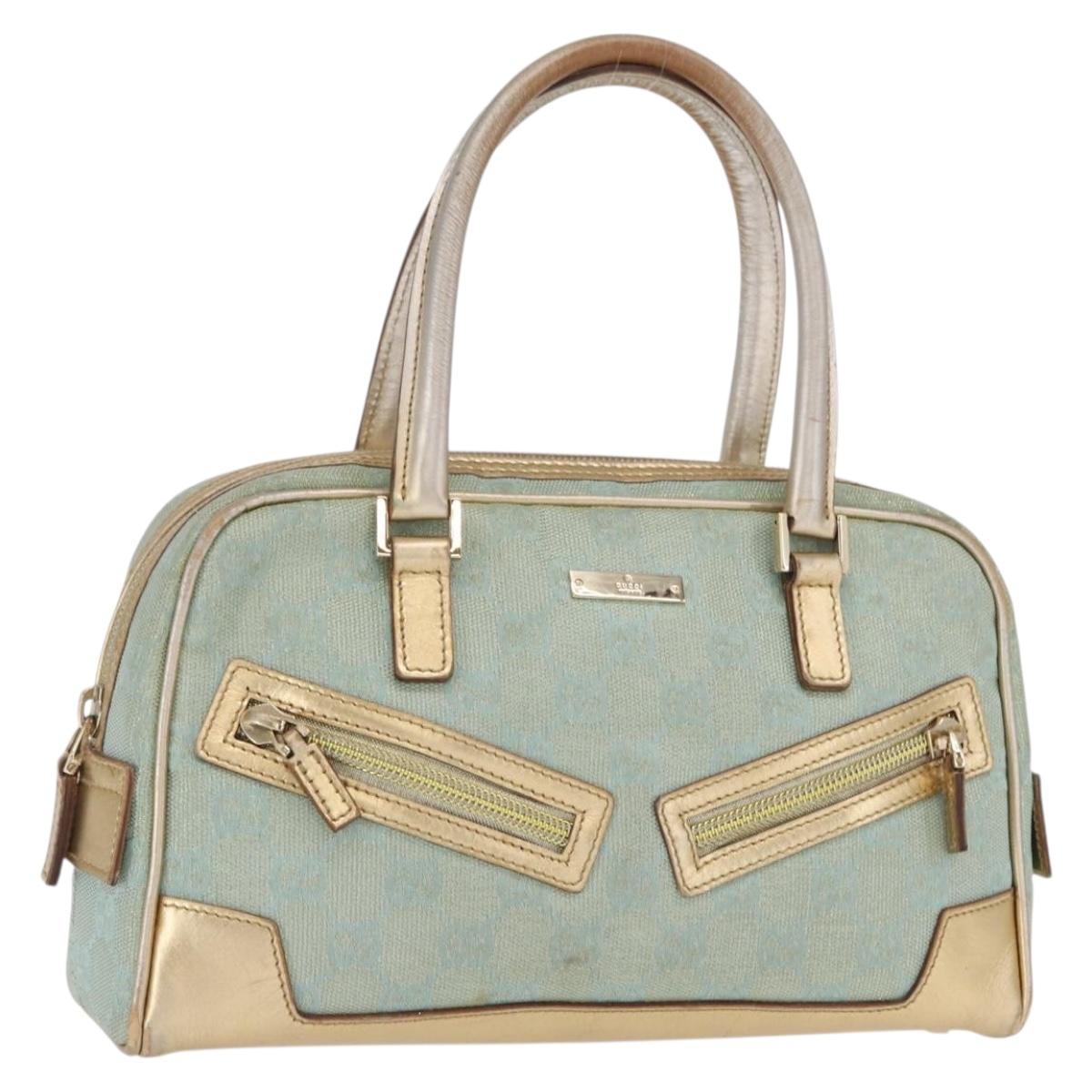 GUCCI GG Canvas Hand Bag Peppermint Gold 000 0852 Auth 161216