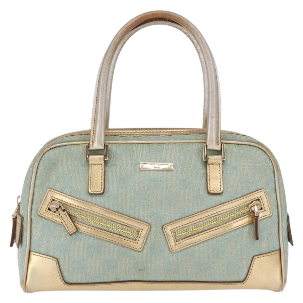 GUCCI GG Canvas Hand Bag Peppermint Gold 000 0852 Auth 161216