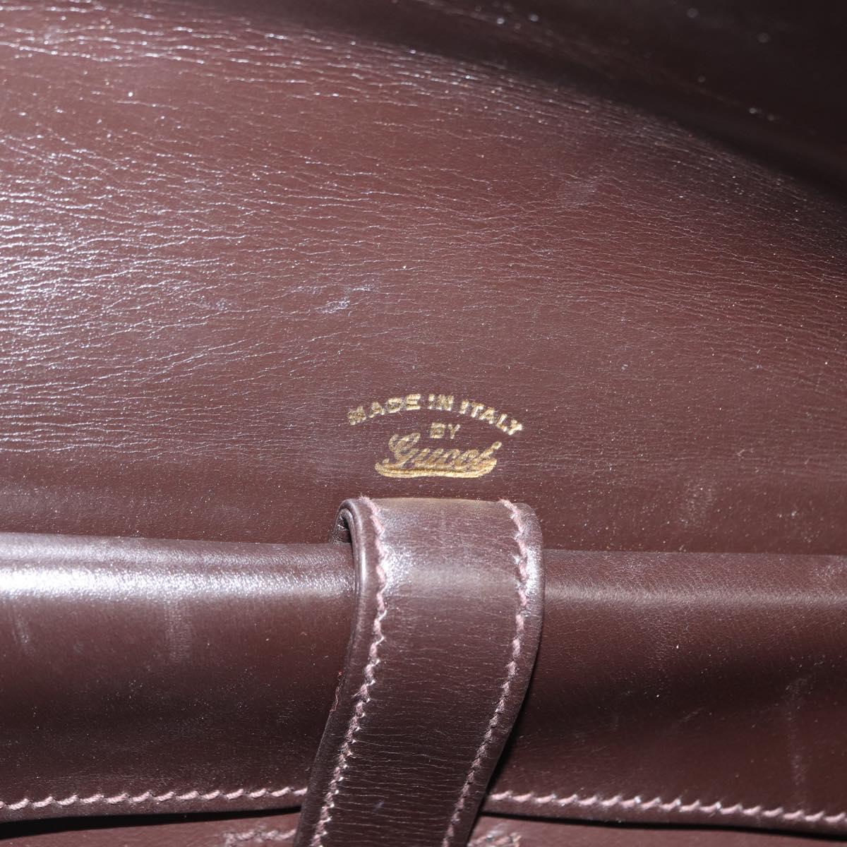 GUCCI Hand Bag Leather Dark Brown Gold Auth 161217