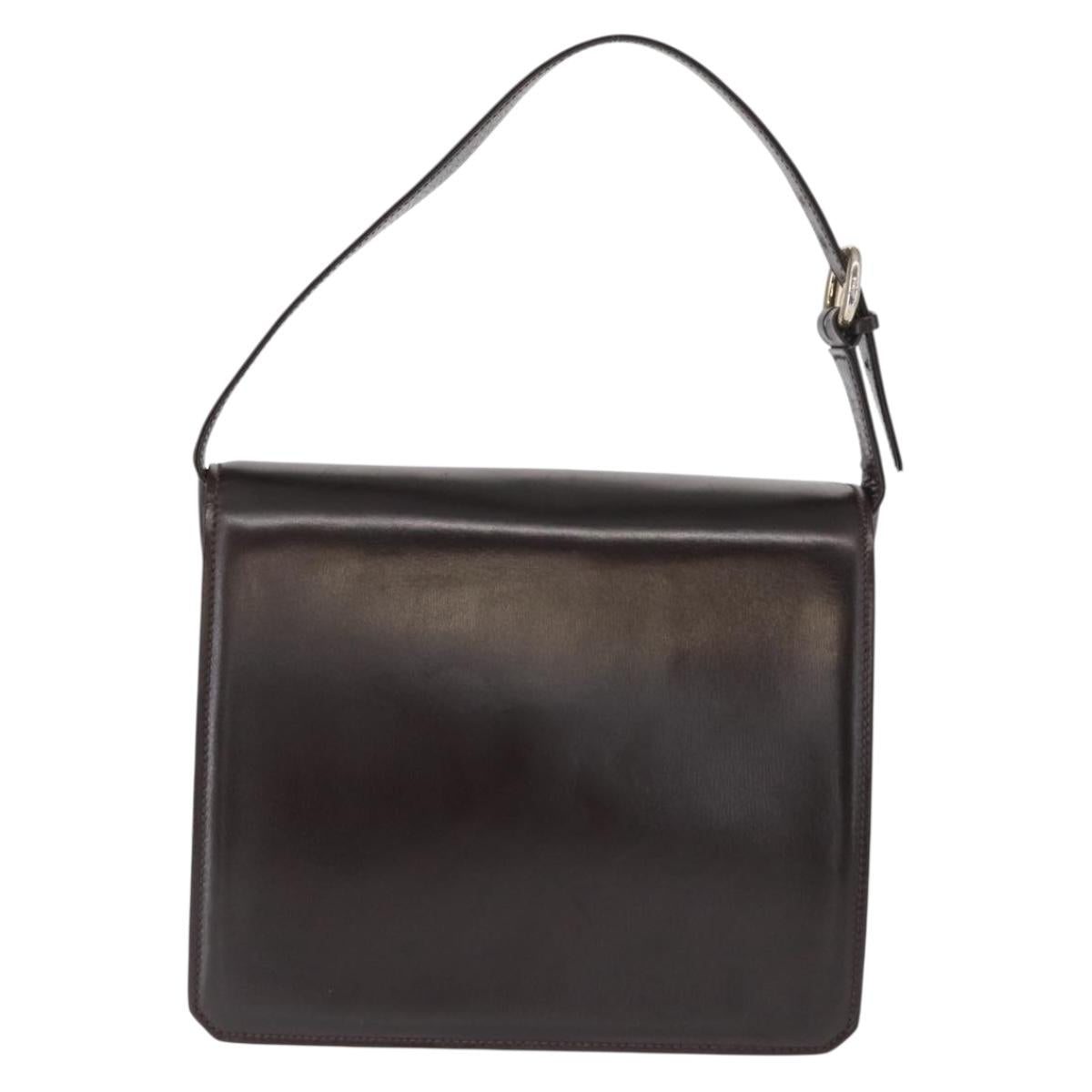 GUCCI Hand Bag Leather Dark Brown Gold Auth 161217