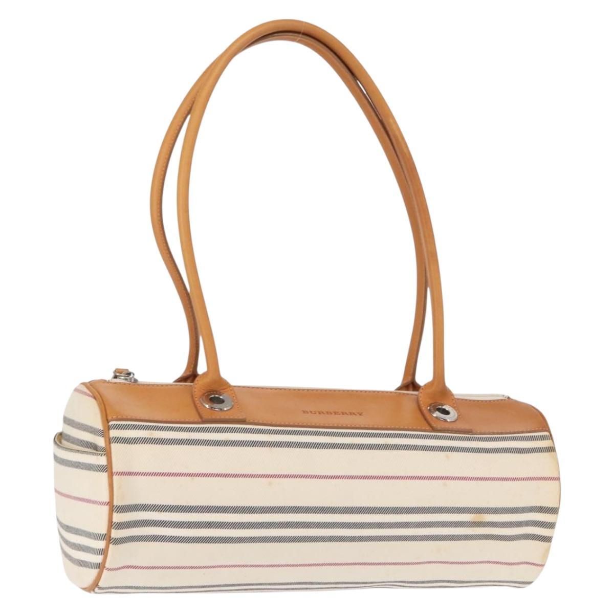 BURBERRY Shoulder Bag Canvas Beige Silver Auth 161218