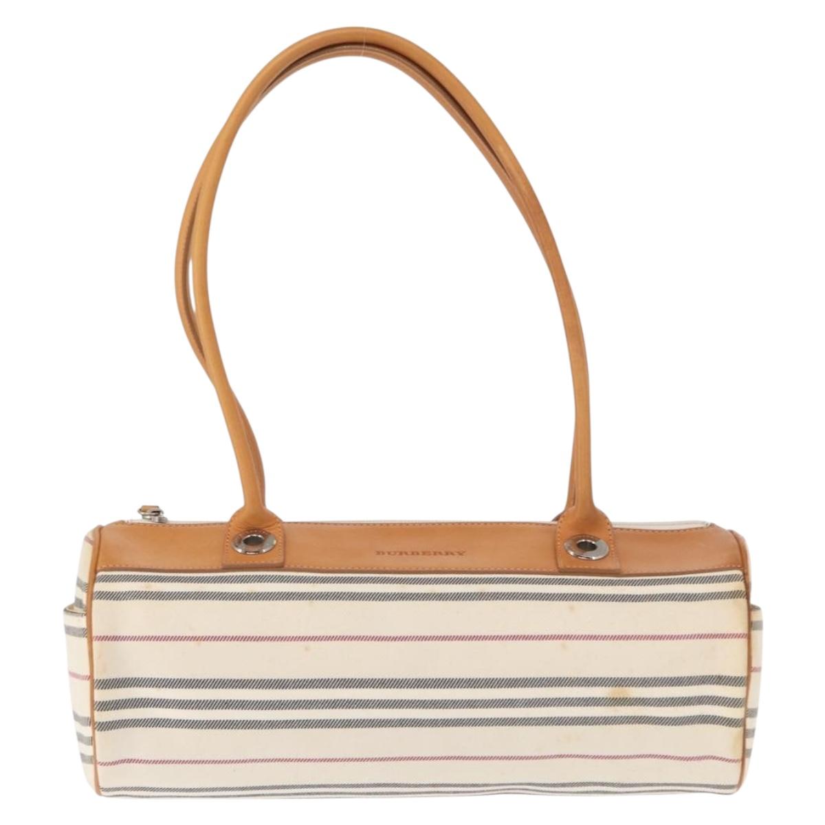 BURBERRY Shoulder Bag Canvas Beige Silver Auth 161218