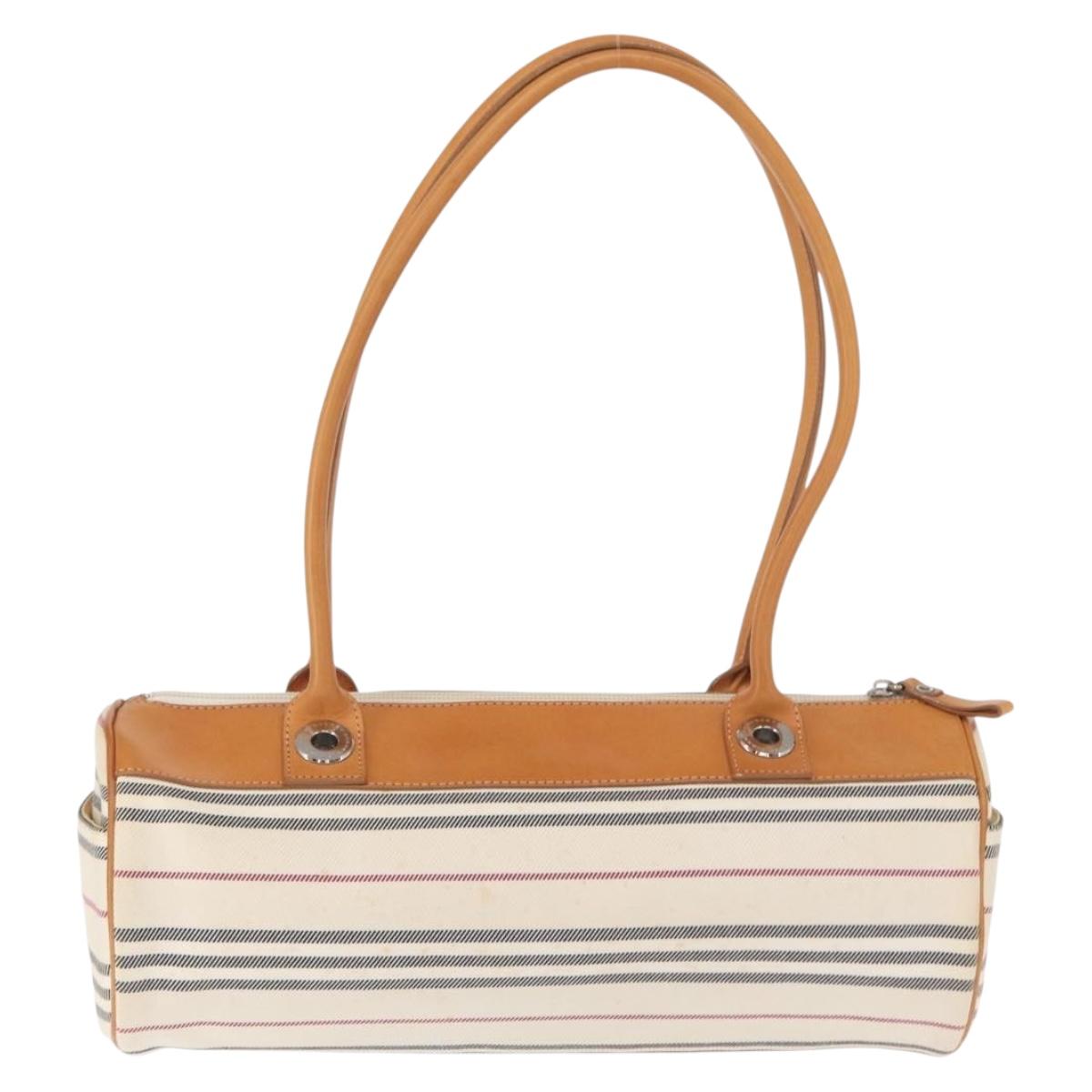 BURBERRY Shoulder Bag Canvas Beige Silver Auth 161218