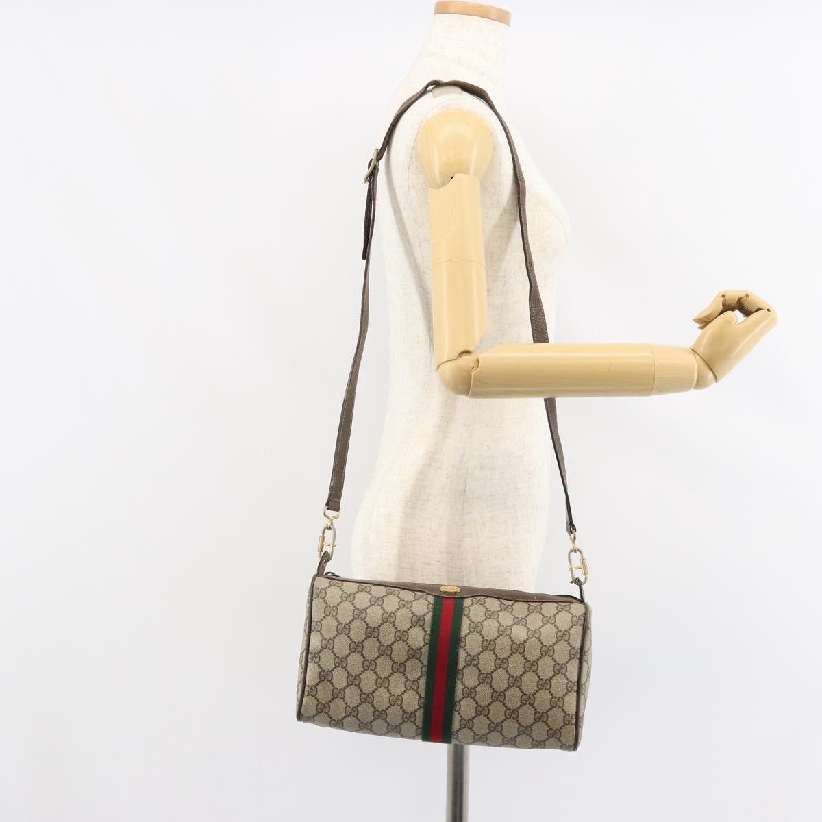 GUCCI Web Sherry Line Bag PVC Leather Beige Gold 41 004 4464 Auth 161221