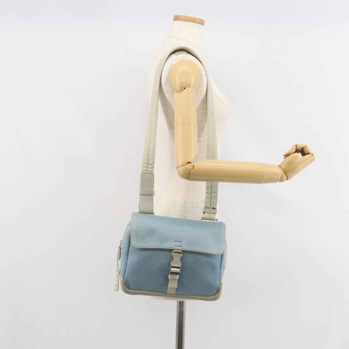 PRADA Shoulder Bag Nylon Light Blue Silver Auth 161224