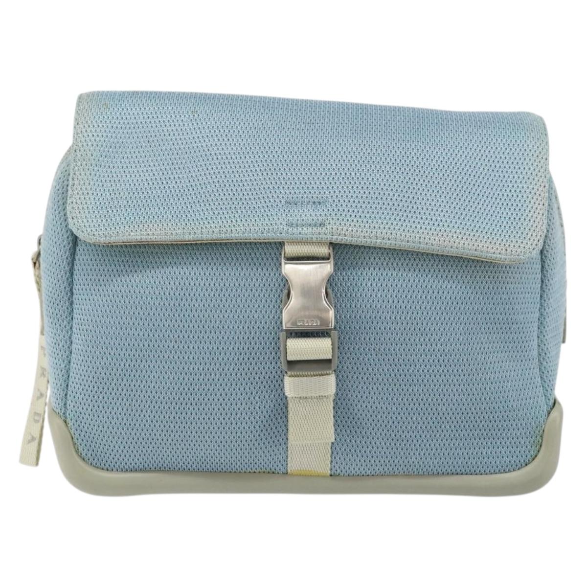 PRADA Shoulder Bag Nylon Light Blue Silver Auth 161224