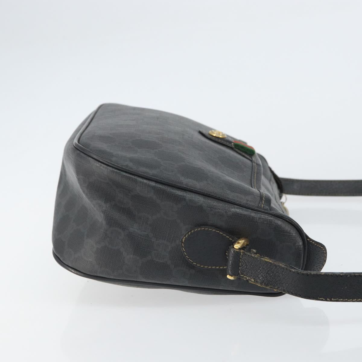 GUCCI GG Supreme Web Sherry Line Bag PVC Black Gold 89 02 077 Auth 161226
