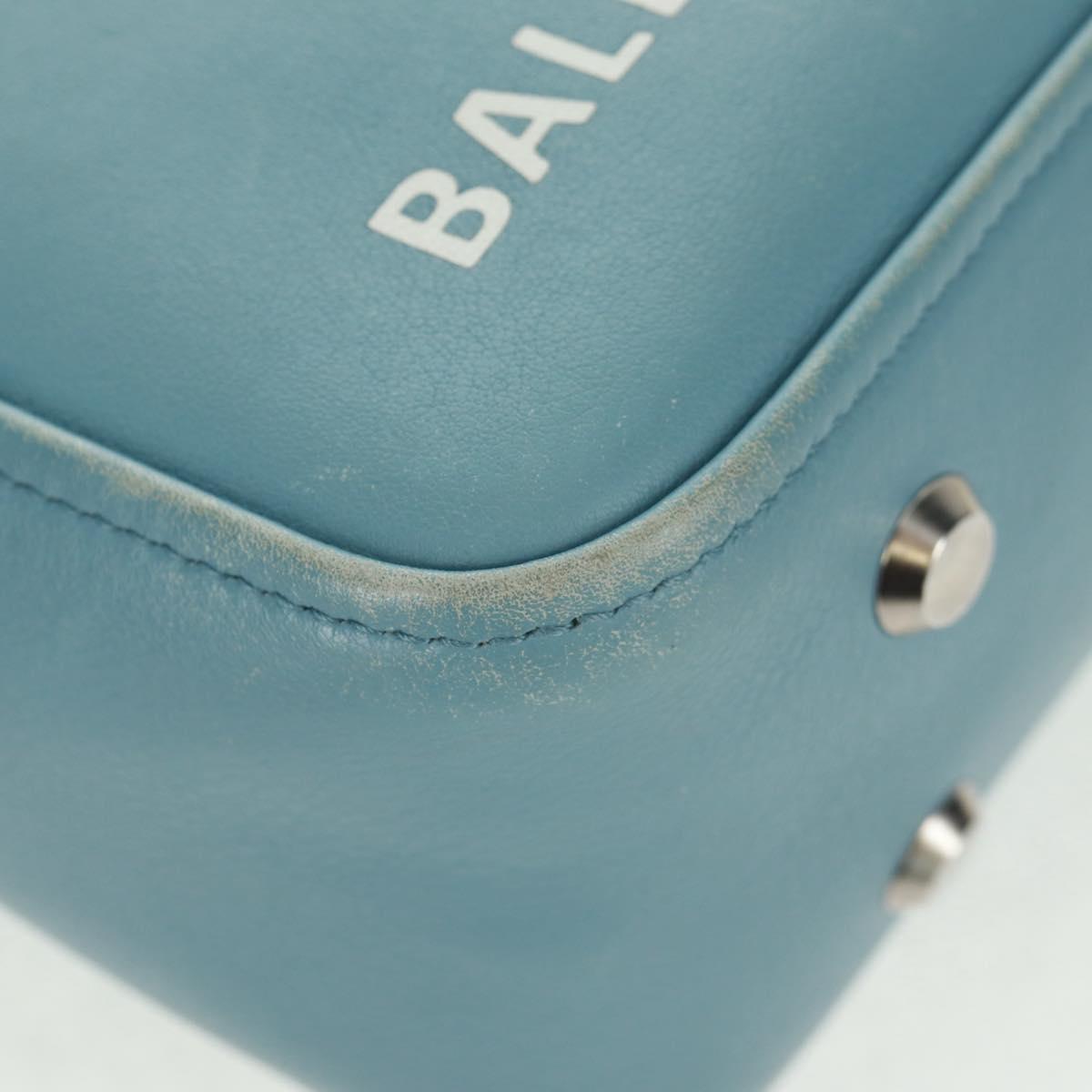 BALENCIAGA Triangle S Hand Bag Leather 2way Light Blue Silver 476975 Auth 161230