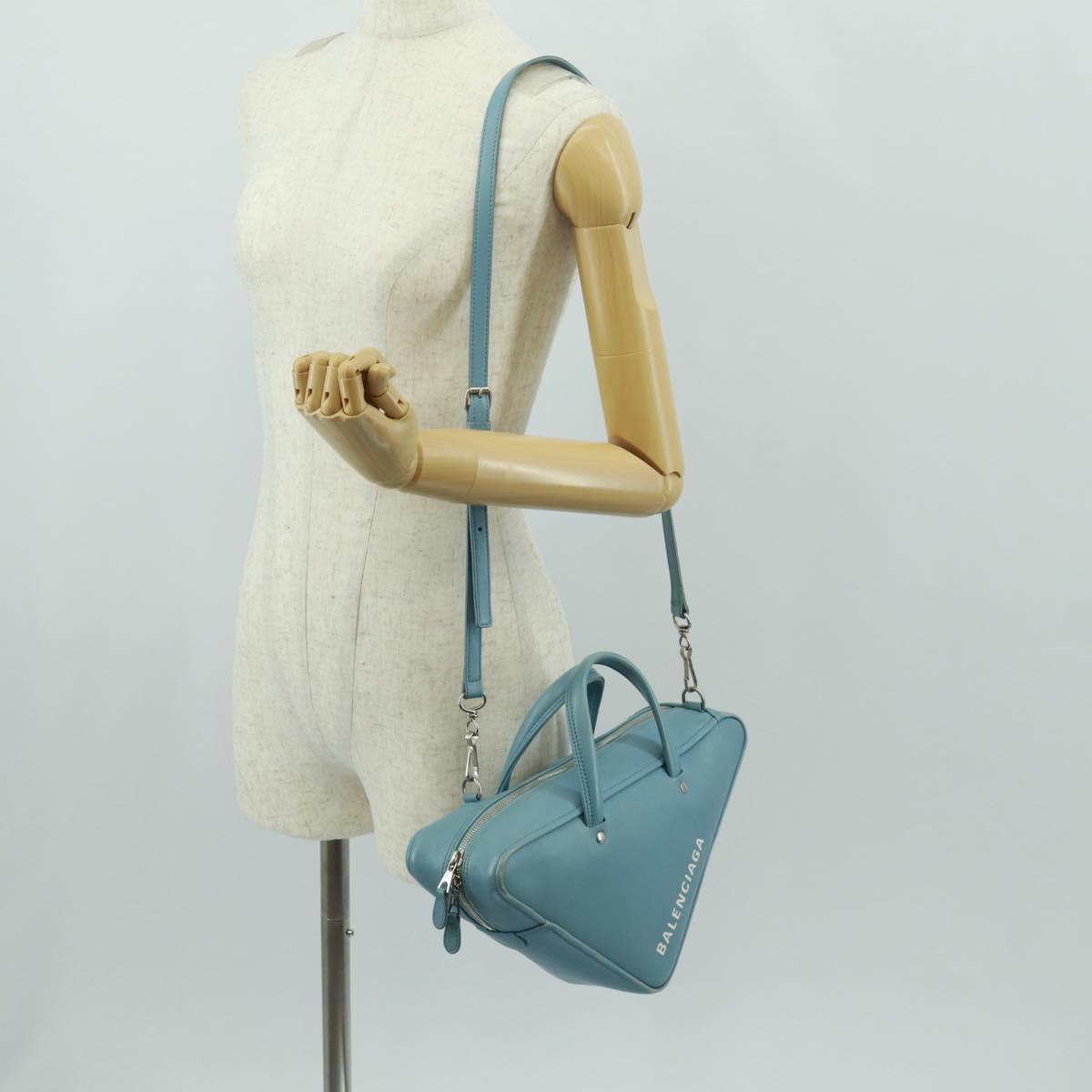 BALENCIAGA Triangle S Hand Bag Leather 2way Light Blue Silver 476975 Auth 161230