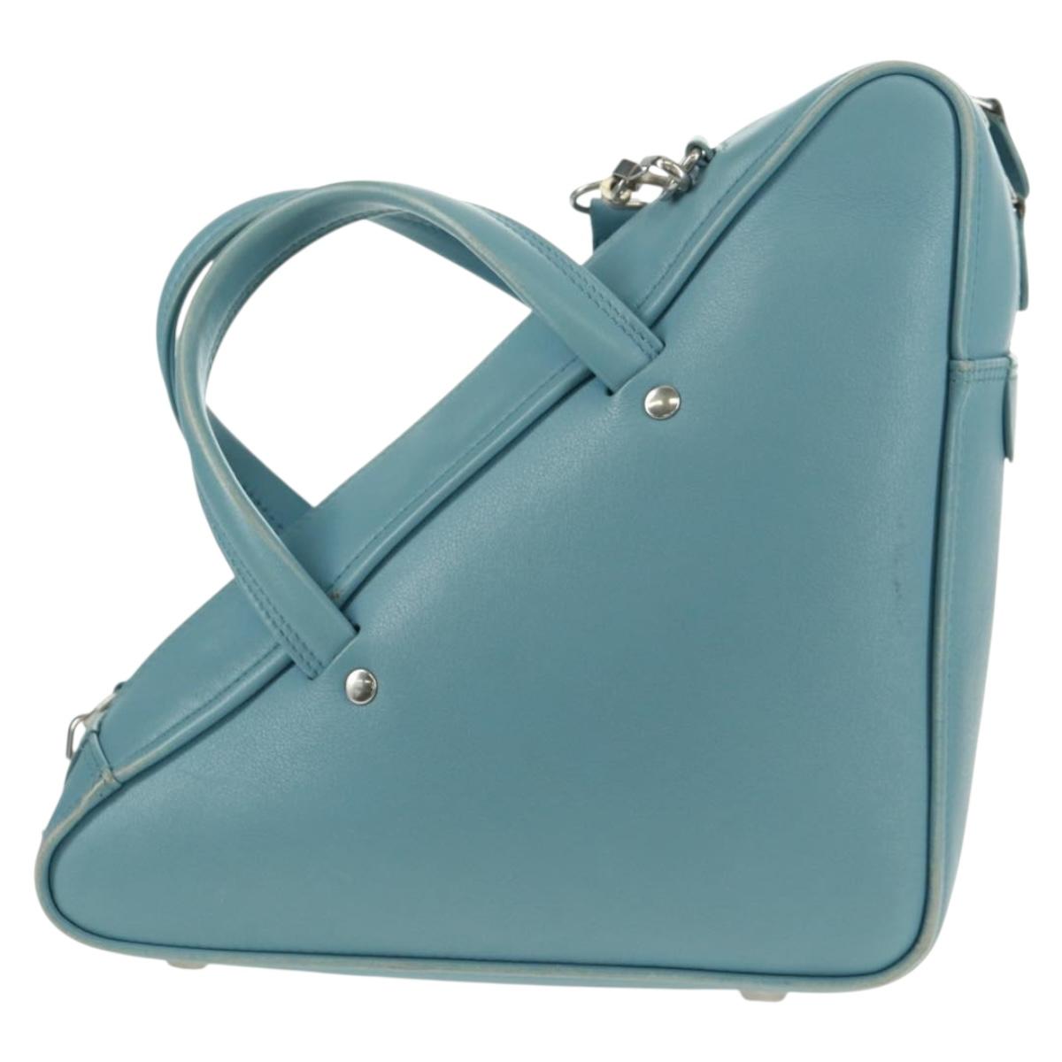 BALENCIAGA Triangle S Hand Bag Leather 2way Light Blue Silver 476975 Auth 161230