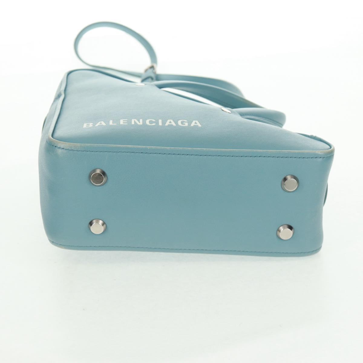 BALENCIAGA Triangle S Hand Bag Leather 2way Light Blue Silver 476975 Auth 161230
