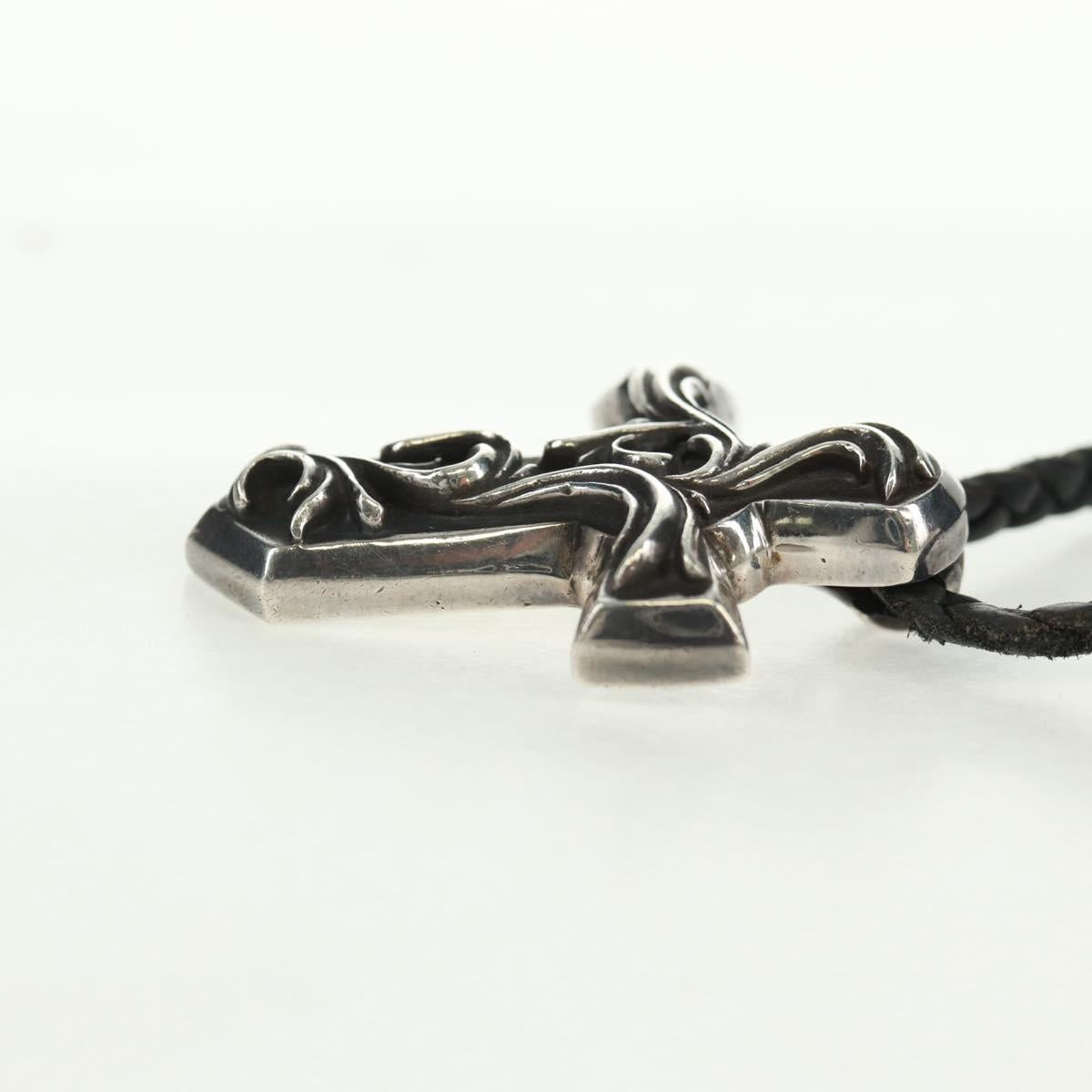 Chrome Hearts Small Vulcan Cross Double Leather Blade Ag925 Silver Auth 161235SM