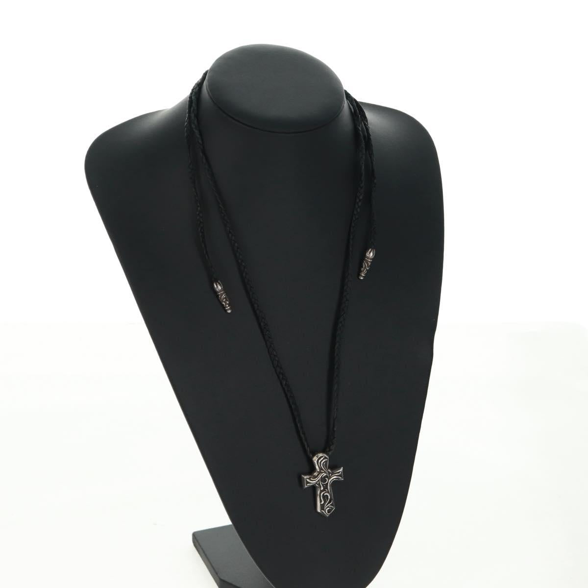 Chrome Hearts Small Vulcan Cross Double Leather Blade Ag925 Silver Auth 161235SM