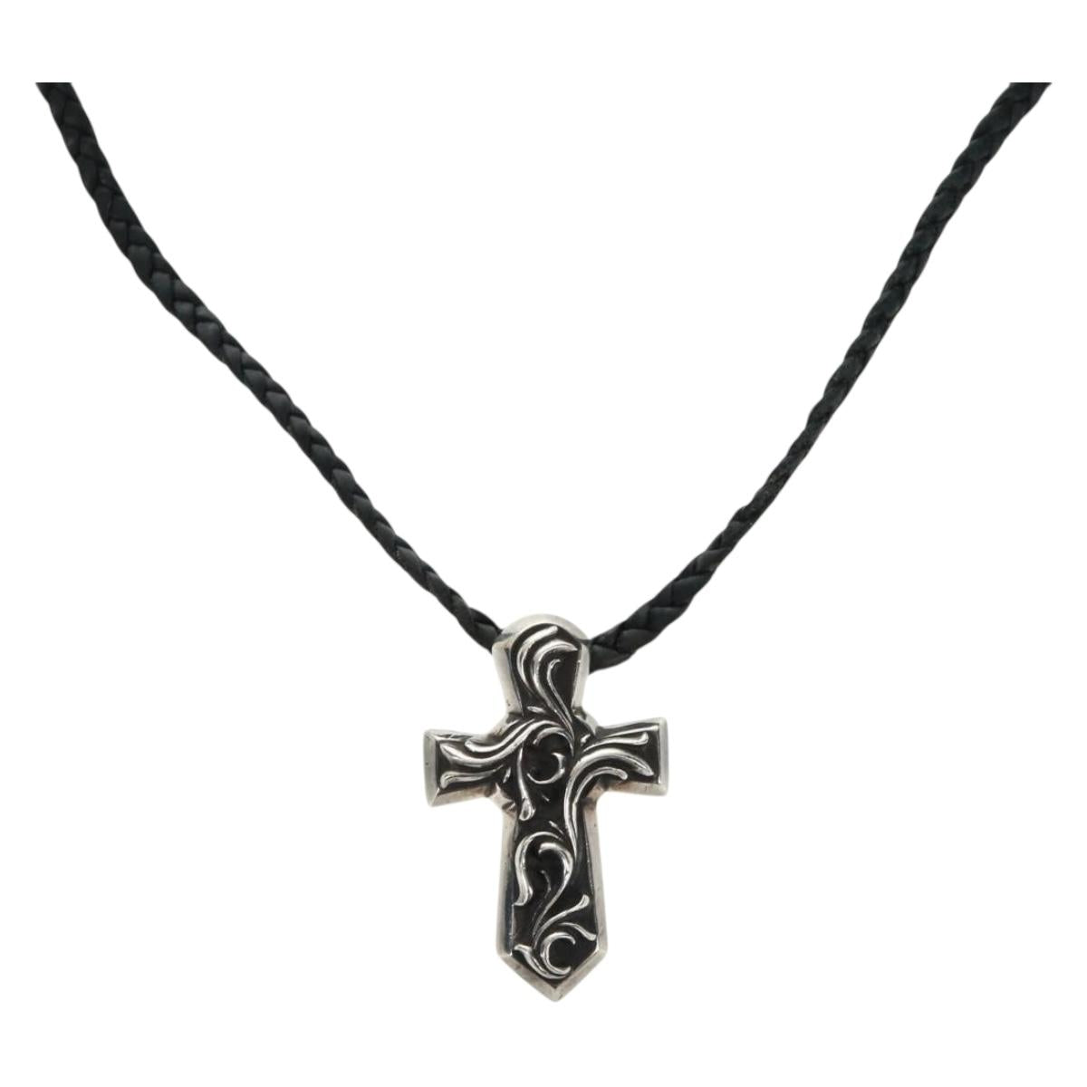 Chrome Hearts Small Vulcan Cross Double Leather Blade Ag925 Silver Auth 161235SM