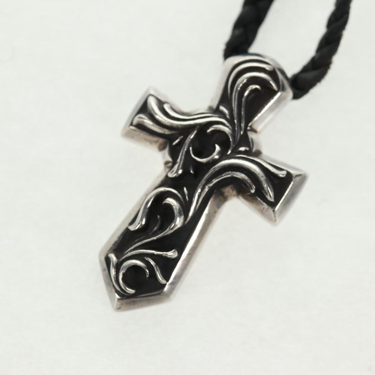 Chrome Hearts Small Vulcan Cross Double Leather Blade Ag925 Silver Auth 161235SM