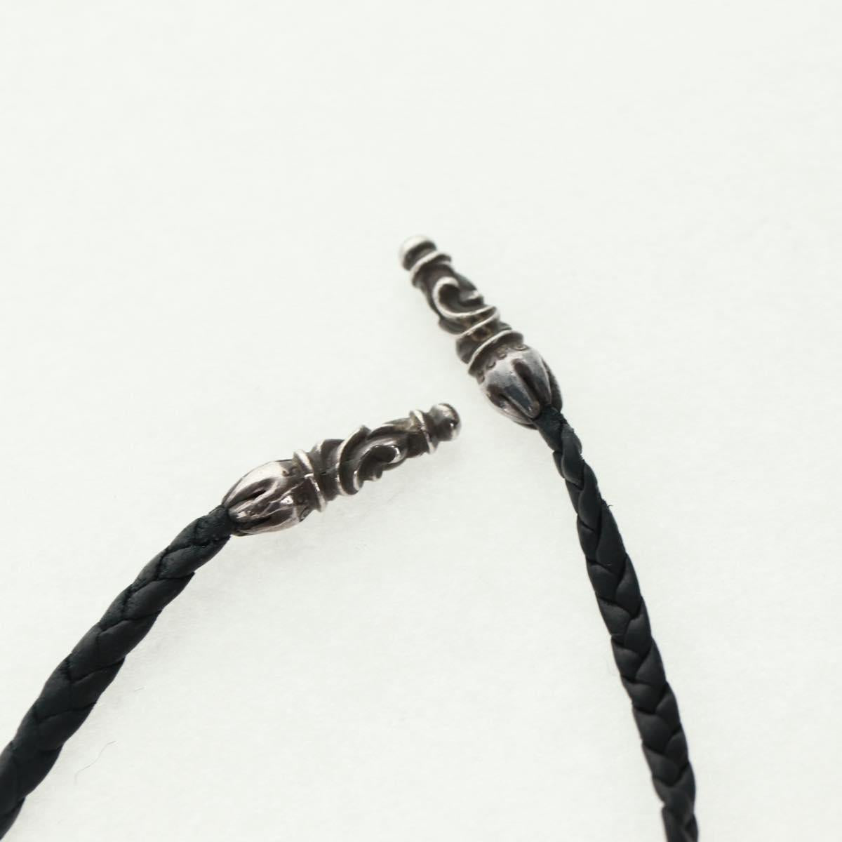 Chrome Hearts Small Vulcan Cross Double Leather Blade Ag925 Silver Auth 161235SM