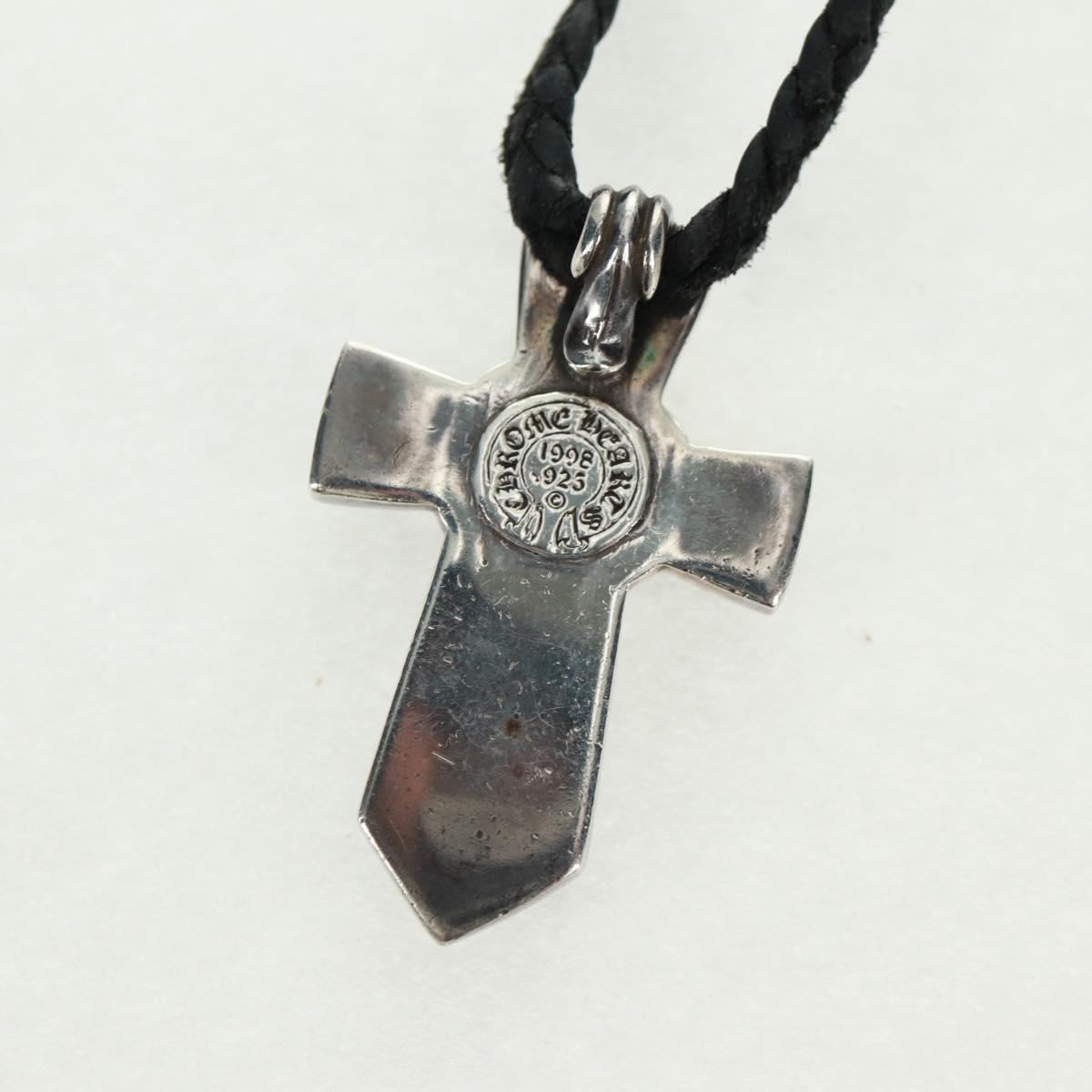 Chrome Hearts Small Vulcan Cross Double Leather Blade Ag925 Silver Auth 161235SM