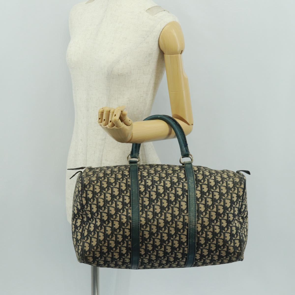 Christian Dior Trotter Canvas Boston Bag Navy Silver Auth 161273