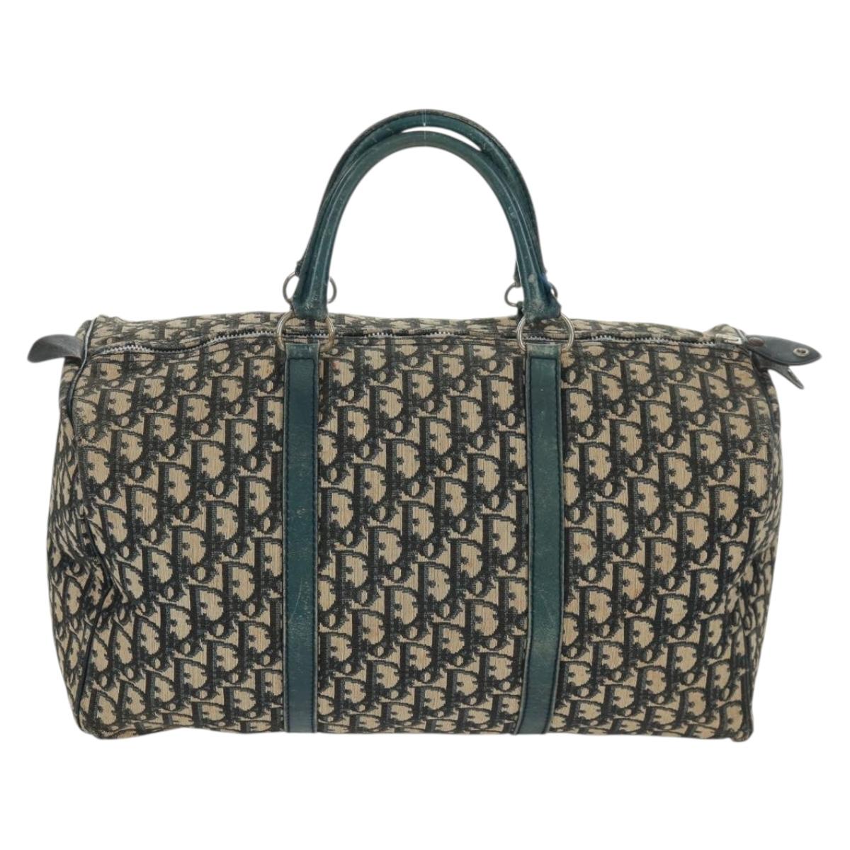 Christian Dior Trotter Canvas Boston Bag Navy Silver Auth 161273