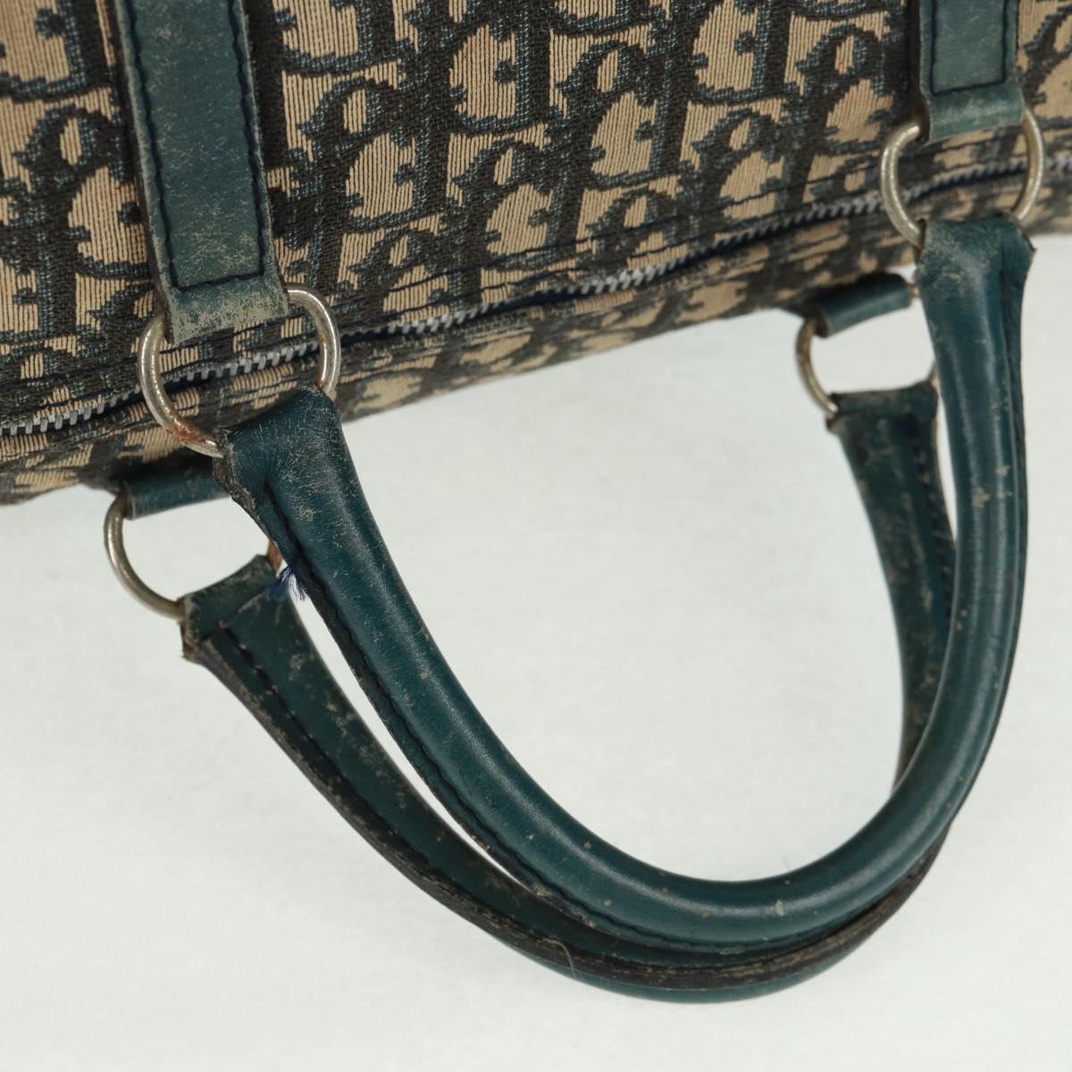 Christian Dior Trotter Canvas Boston Bag Navy Silver Auth 161273