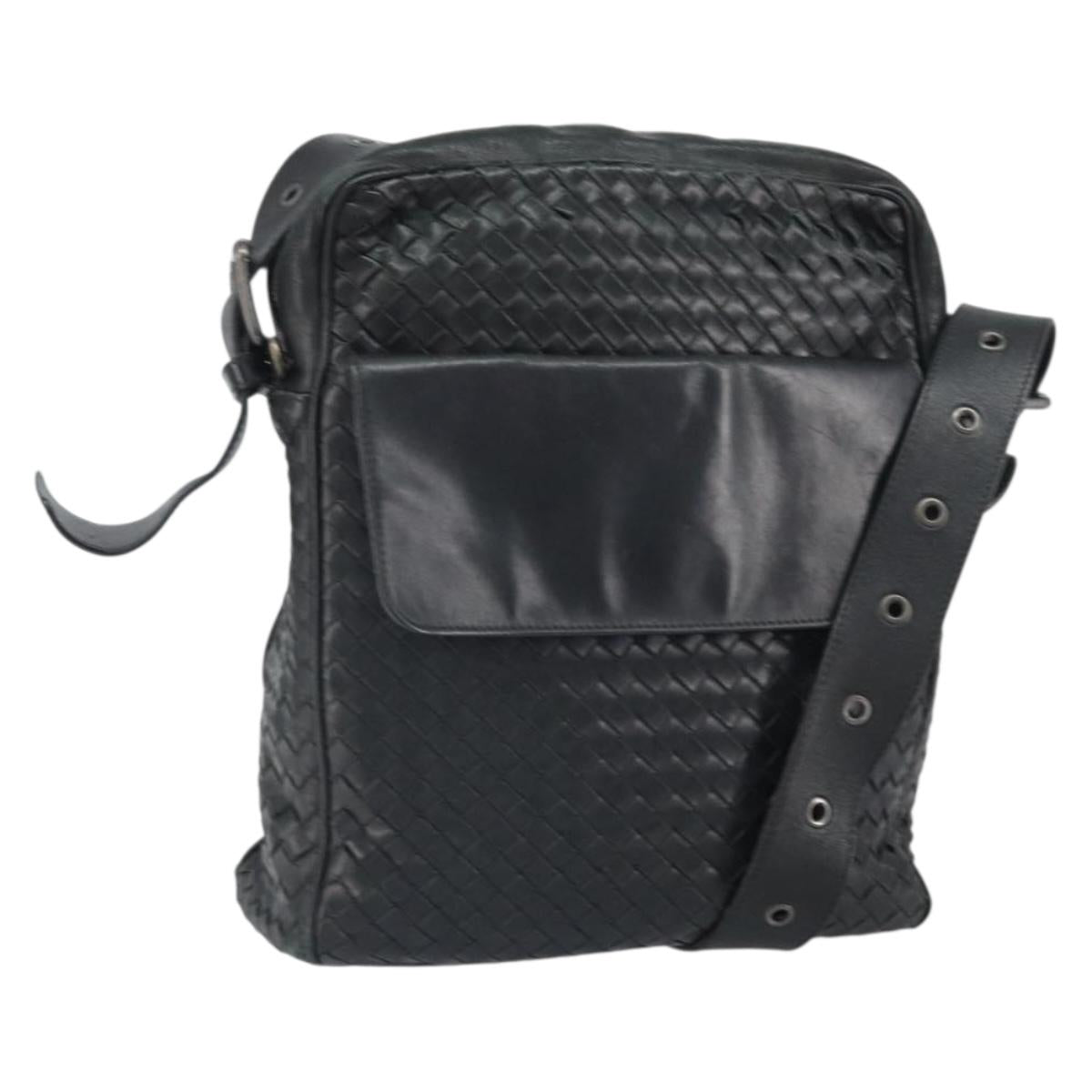 BOTTEGA VENETA INTRECCIATO Shoulder Bag Leather Black Auth 161278