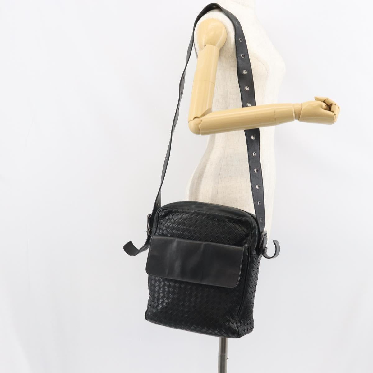 BOTTEGA VENETA INTRECCIATO Shoulder Bag Leather Black Auth 161278