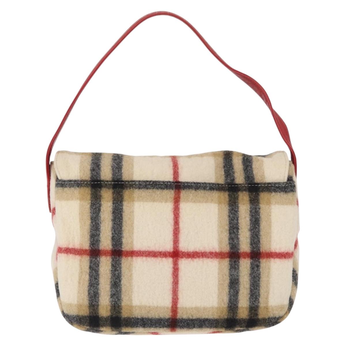 Burberrys Nova Check Shoulder Bag Wool Beige Silver Auth 161279V