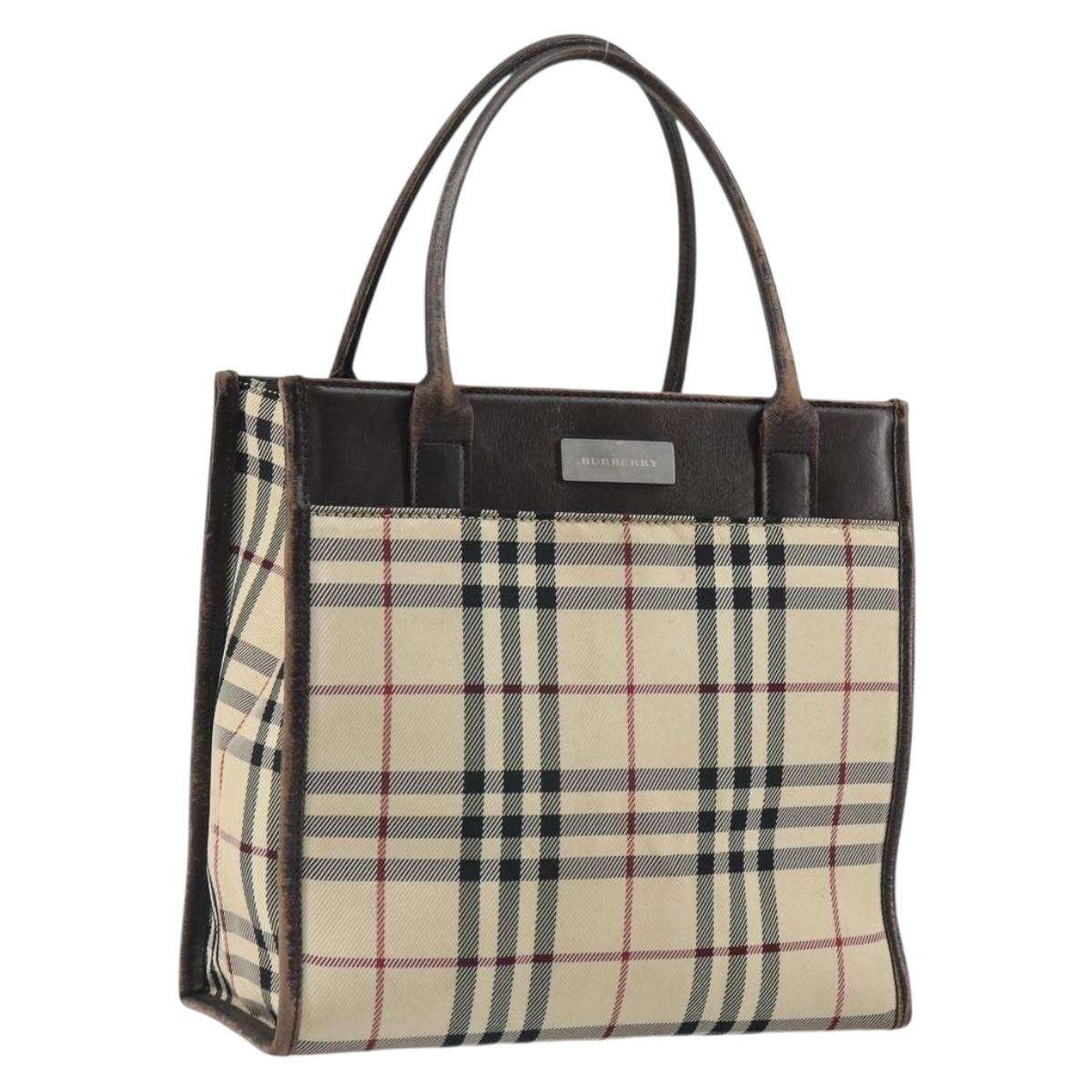 BURBERRY Nova Check Hand Bag Canvas Blue Silver Auth 161282